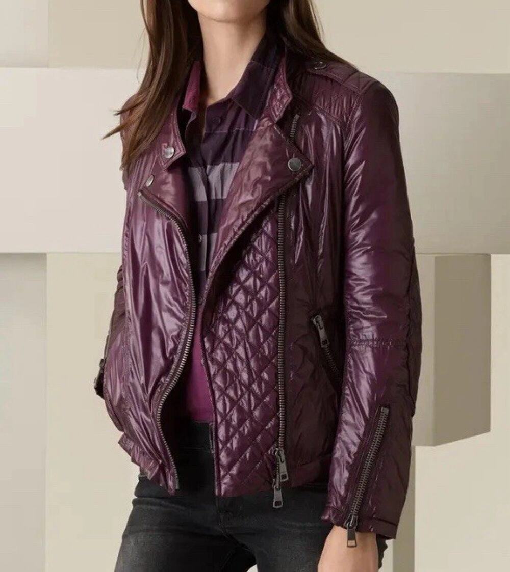 BURBERRY Asymmetrical Full Zip Motorcycle Jacket Size 8 EUC